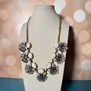 J.Crew Faux Marble Statement Necklace Crystal Cluster Bib - feathery flow